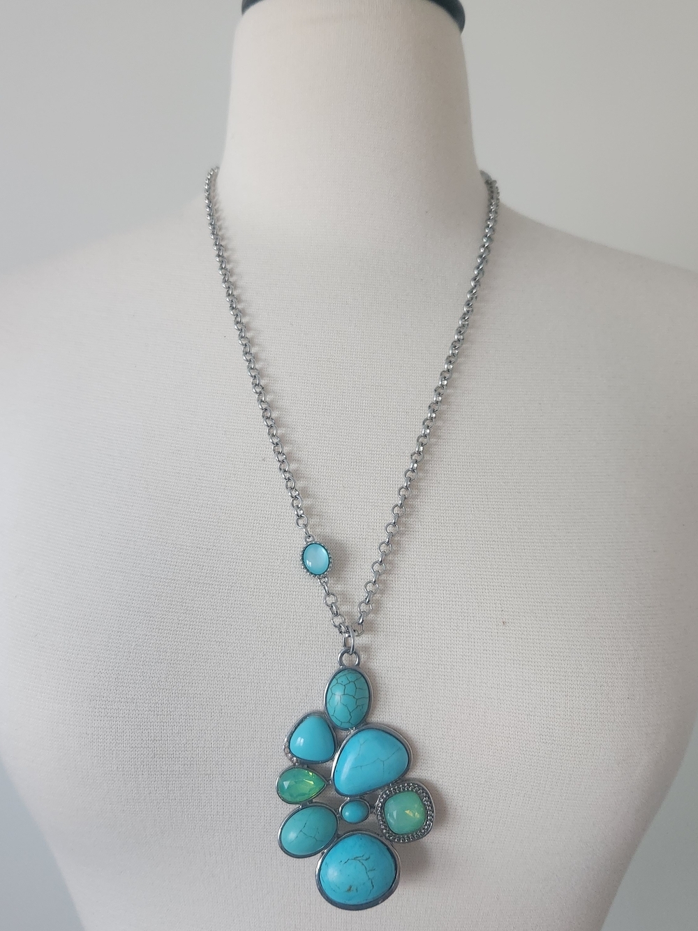 Silver-Tone Turquoise Multi-Stone Pendant Necklace - Women Jewelry